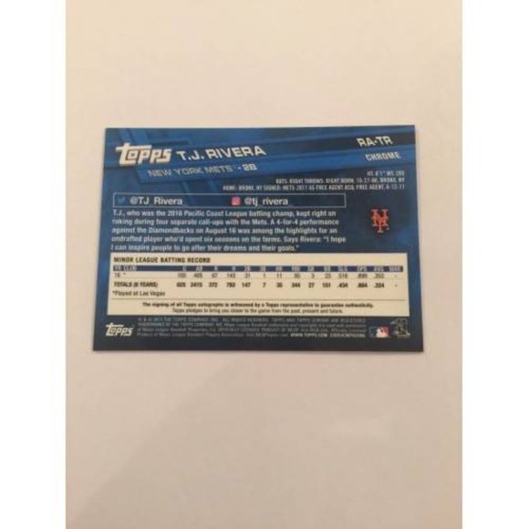2017 Topps Chrome Rookie Autographs TJ Rivera NY Mets #RA-TR (020) - Picture 2 of 2